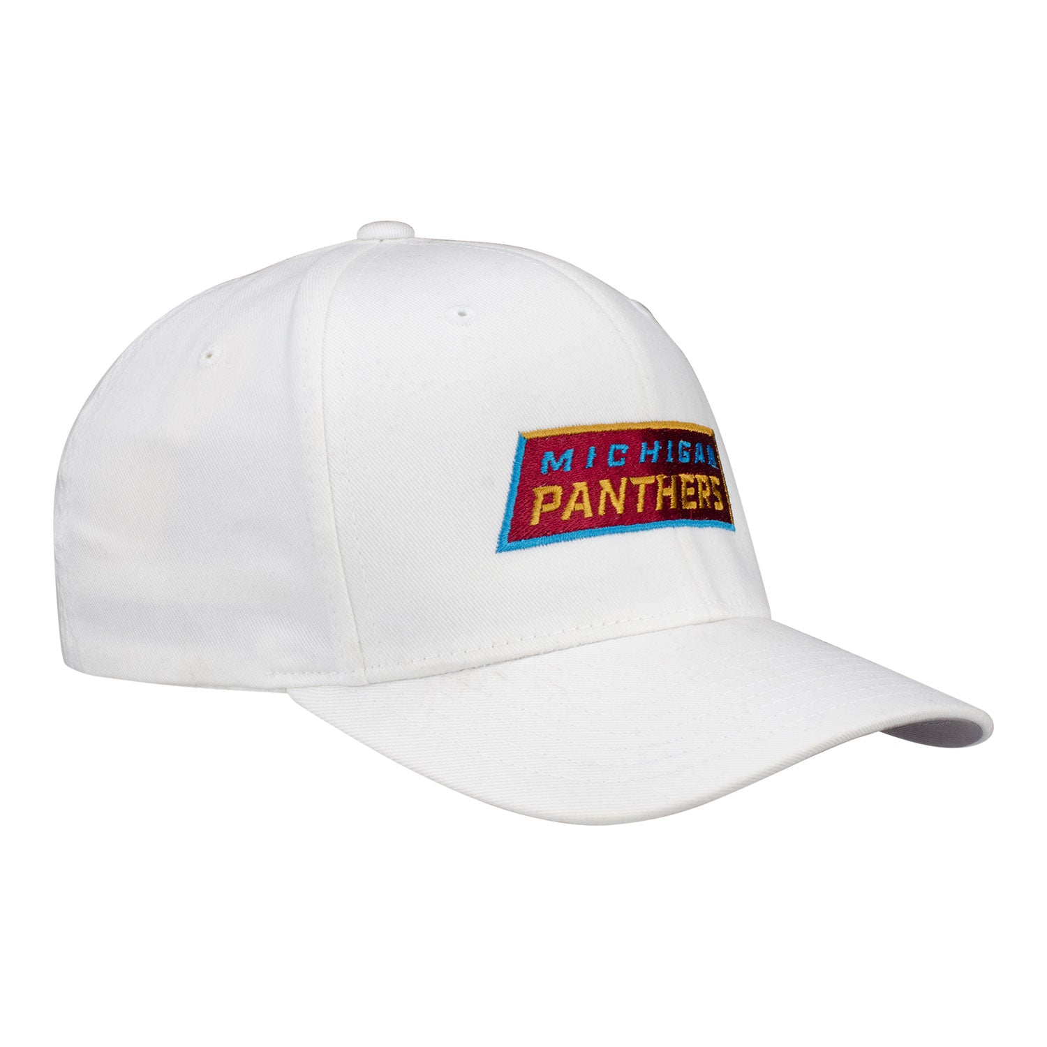 Michigan Panthers Primary Logo Fitted Stretch Hat In White - Front Right View