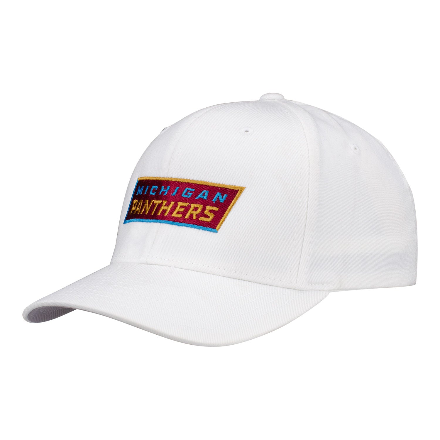 Michigan Panthers Primary Logo Fitted Stretch Hat In White - Front Left View