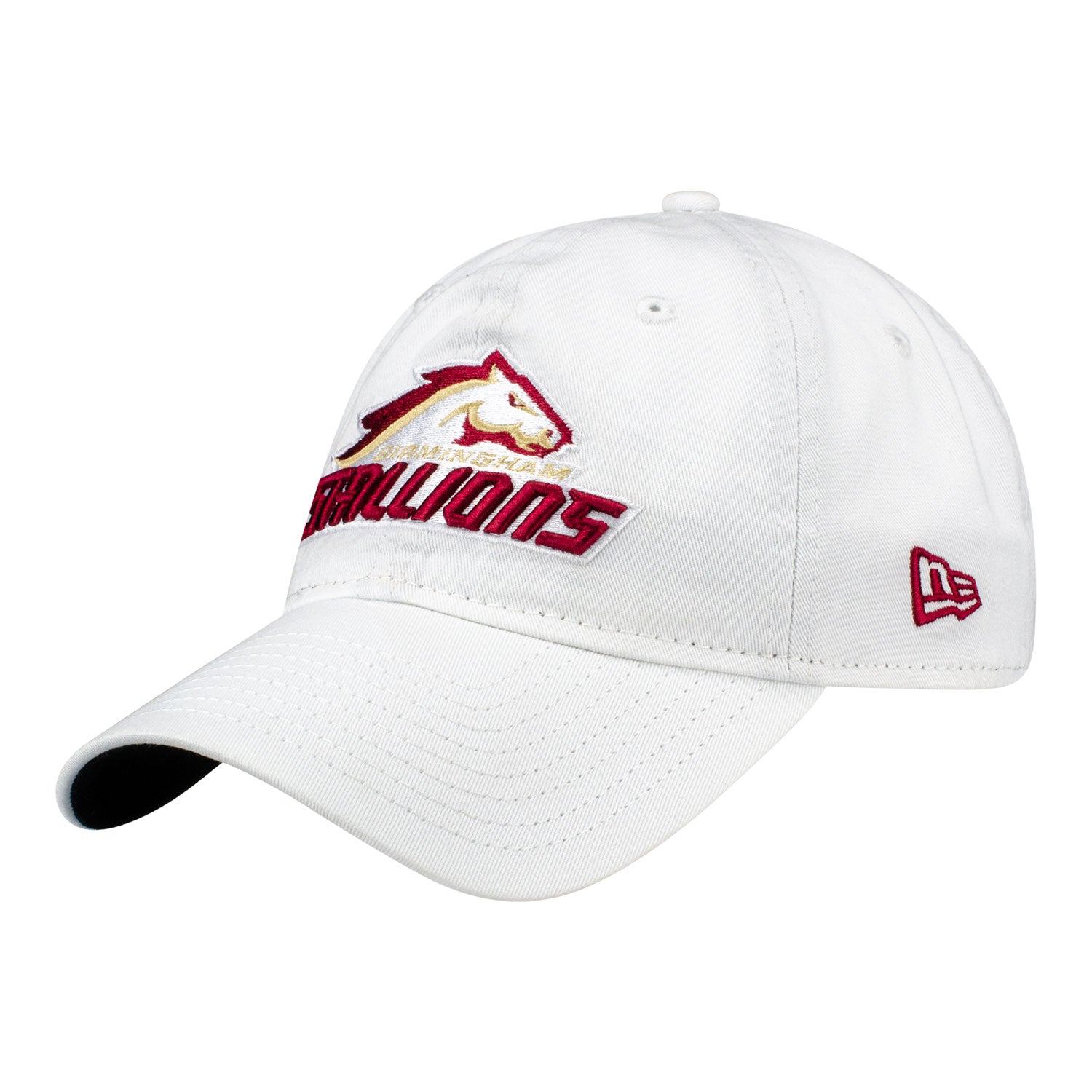 New Era 9TWENTY Birmingham Stallions Adjustable Hat In White - Angled Left Side View