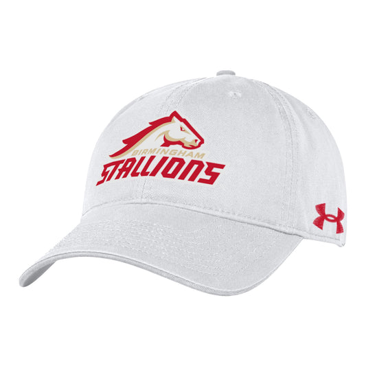 Under Armour Birmingham Stallions Garment Washed Hat In White - Front View
