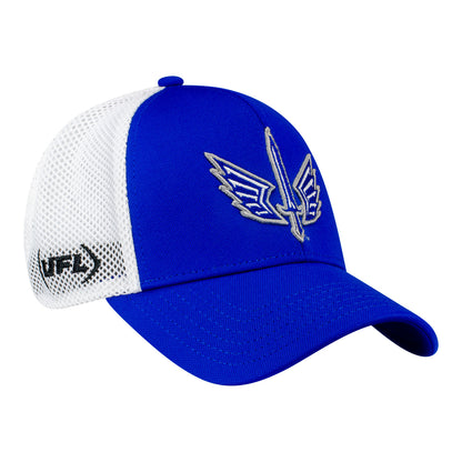 St Louis Battlehawks Blitzing Mesh Stretch Hat In Blue & White - Angled Right Side View