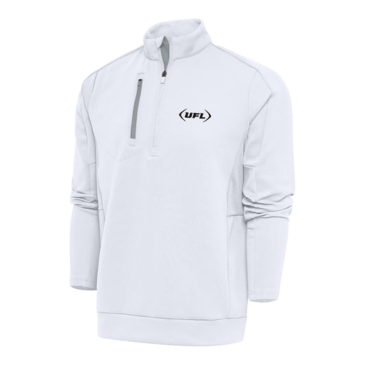 Antigua UFL Generation 1/4 Zip Pullover In White - Front View
