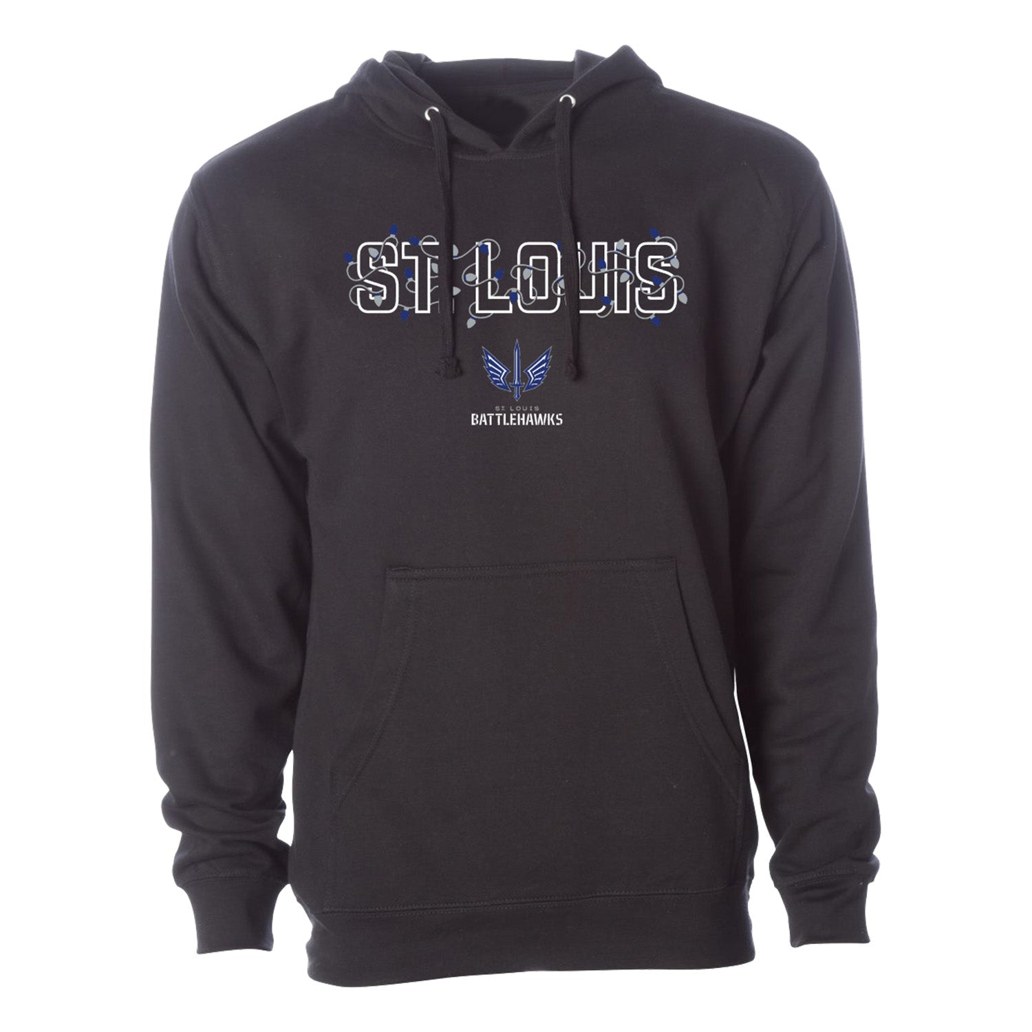 St. Louis Battlehawks Christmas Lights Hoodie In Black - Front View