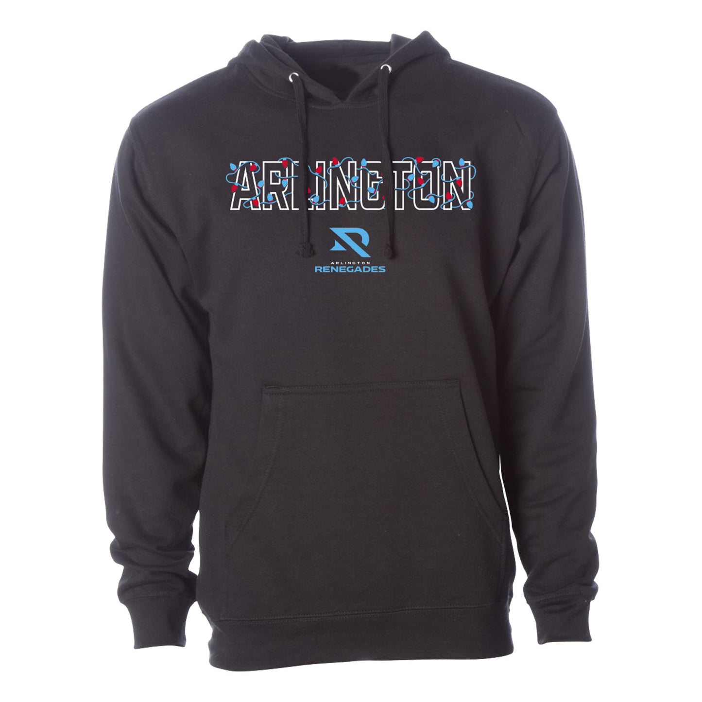 Arlington Renegades Christmas Lights Hoodie In Black - Front View