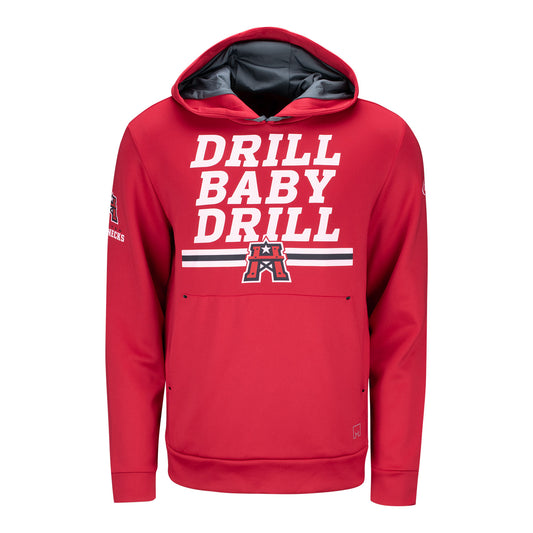 MSX by Michael Strahan Houston Roughnecks Drill Baby Drill Pullover Sweatshirt In Red - Front View