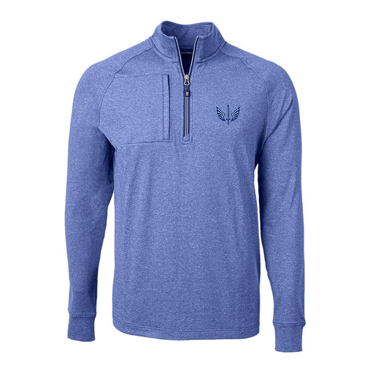 St. Louis Battlehawks Cutter & Buck Adapt Eco Knit Heather 1/4-Zip Sweatshirt In Blue - Front View