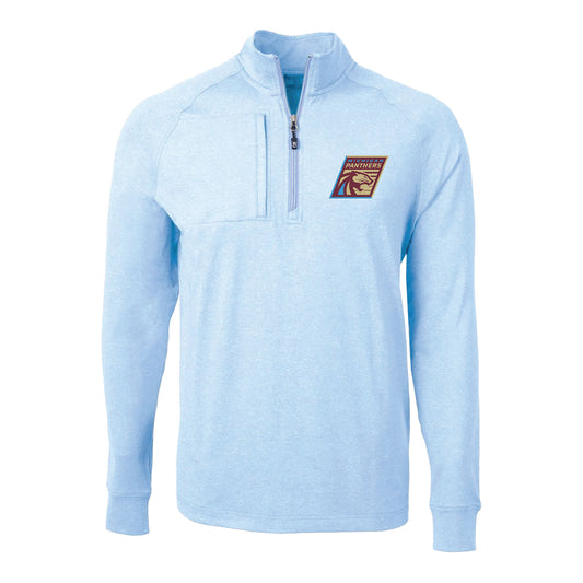 Michigan Panthers Cutter & Buck Adapt Eco Knit Heather 1/4-Zip Sweatshirt In Blue - Front View