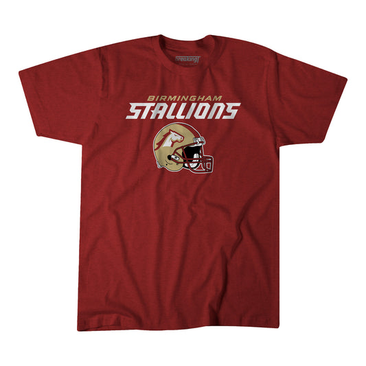 Youth Birmingham Stallions Helmet T-Shirt In Red  - Front View