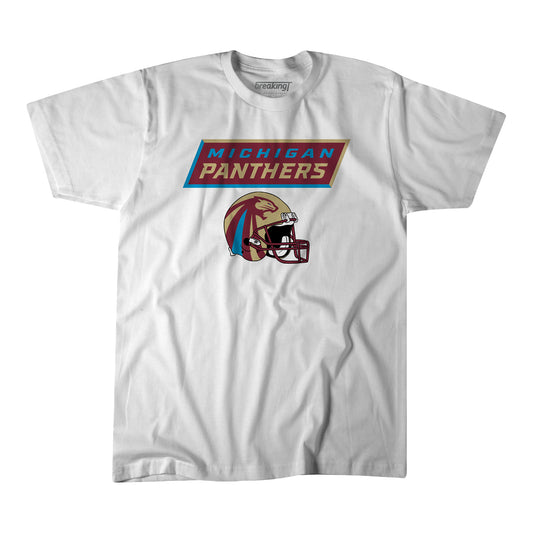 Youth Michigan Panthers Helmet T-Shirt In White - Front View