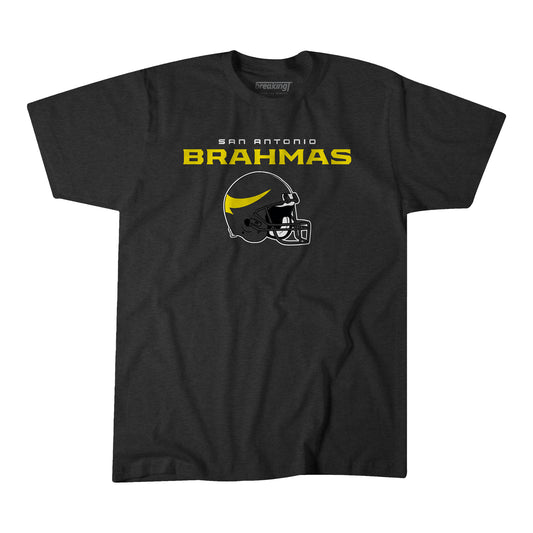 San Antonio Brahmas Vintage Helmet T-Shirt In Black - Front View