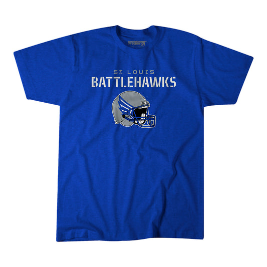 St Louis Battlehawks Vintage Helmet T-Shirt In Blue - Front View