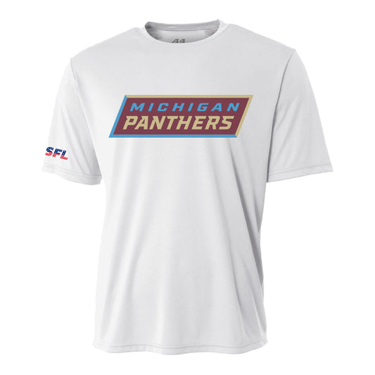 Michigan Panthers Official Sideline Short Sleeve T-Shirt In White - Front View