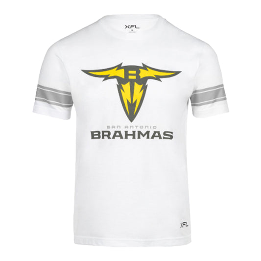 Brahmas Stripe Sleeve Short Sleeve T-Shirt In White - Front View