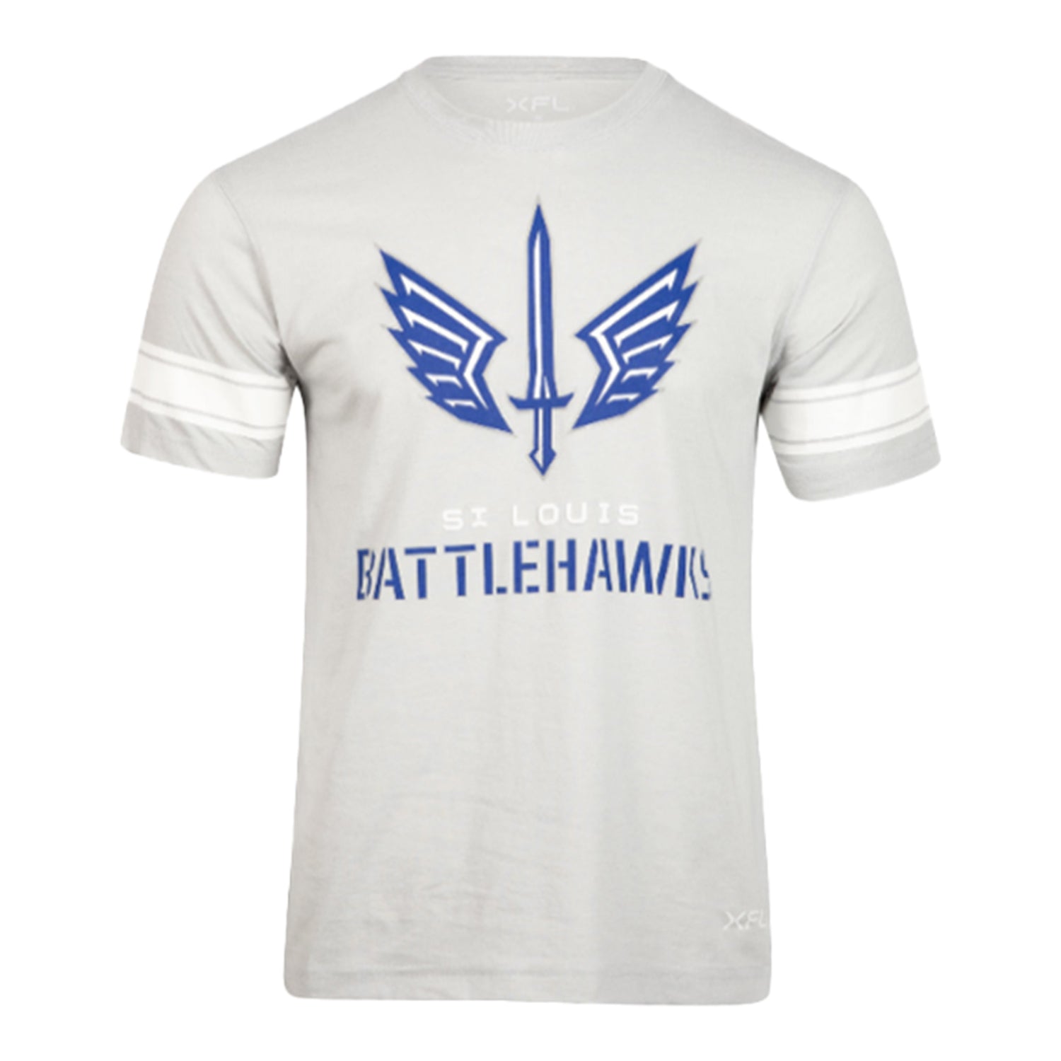 Battlehawks Stripe Sleeve Short Sleeve T-Shirt In Grey - Front View