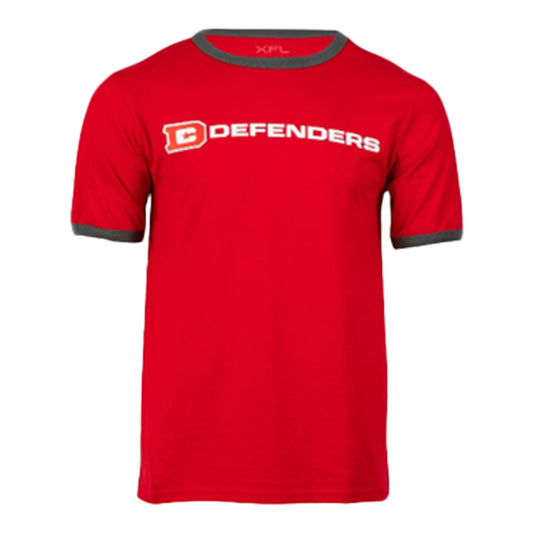 Defenders Primary Ringer Short Sleeve T-Shirt In Red - Front View