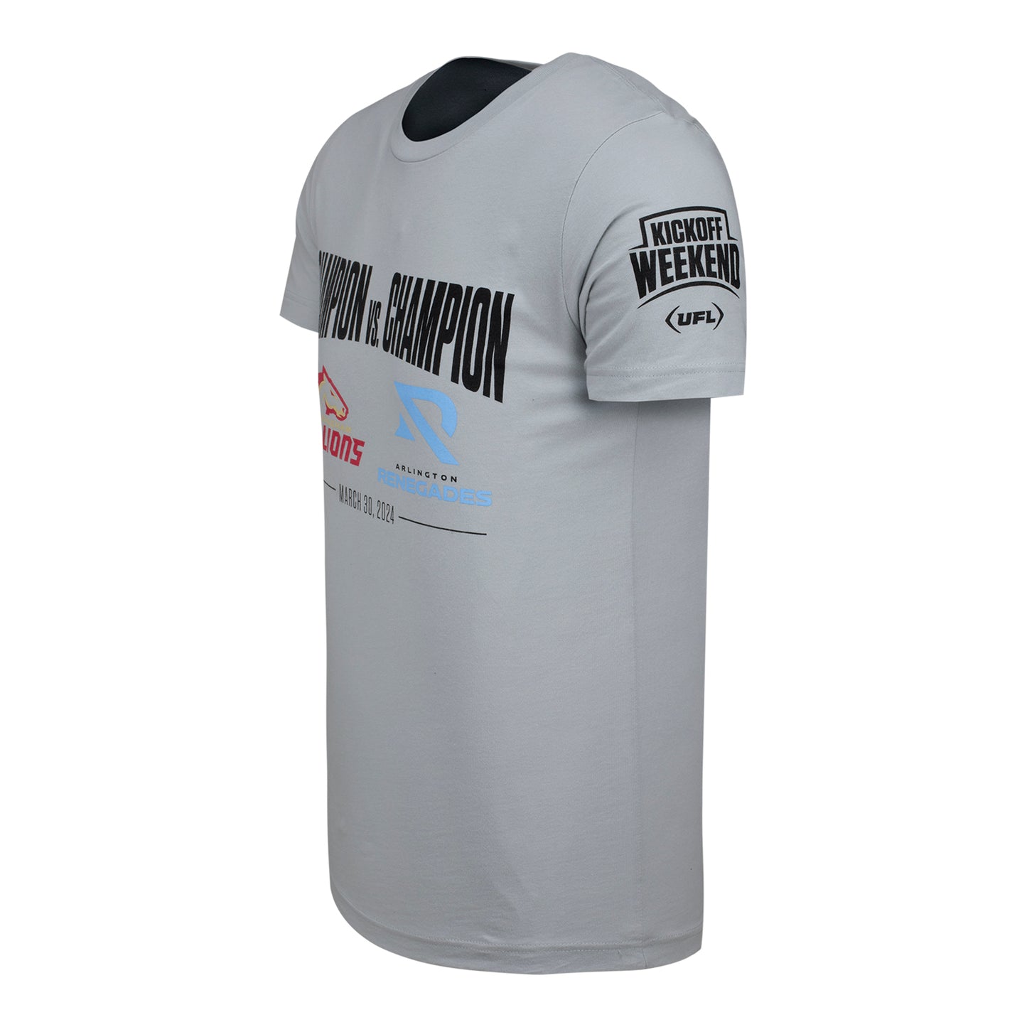 Arlington Renegades & Birmingham Stallions Champ vs. Champ Matchup T-Shirt In Grey - Left Side View