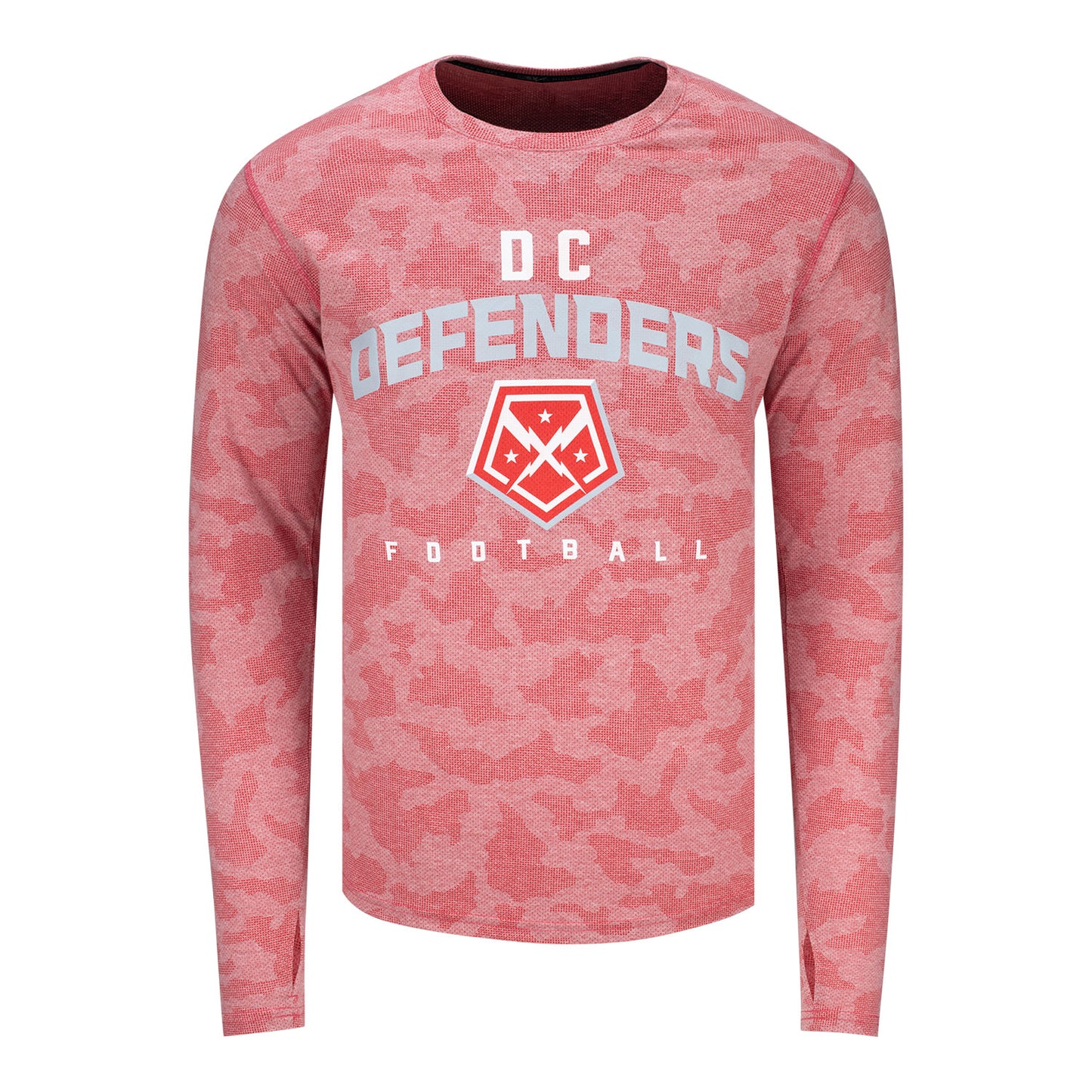 MSX by Michael Strahan D.C. Defenders Camo Long Sleeve Tee In Red - Front View