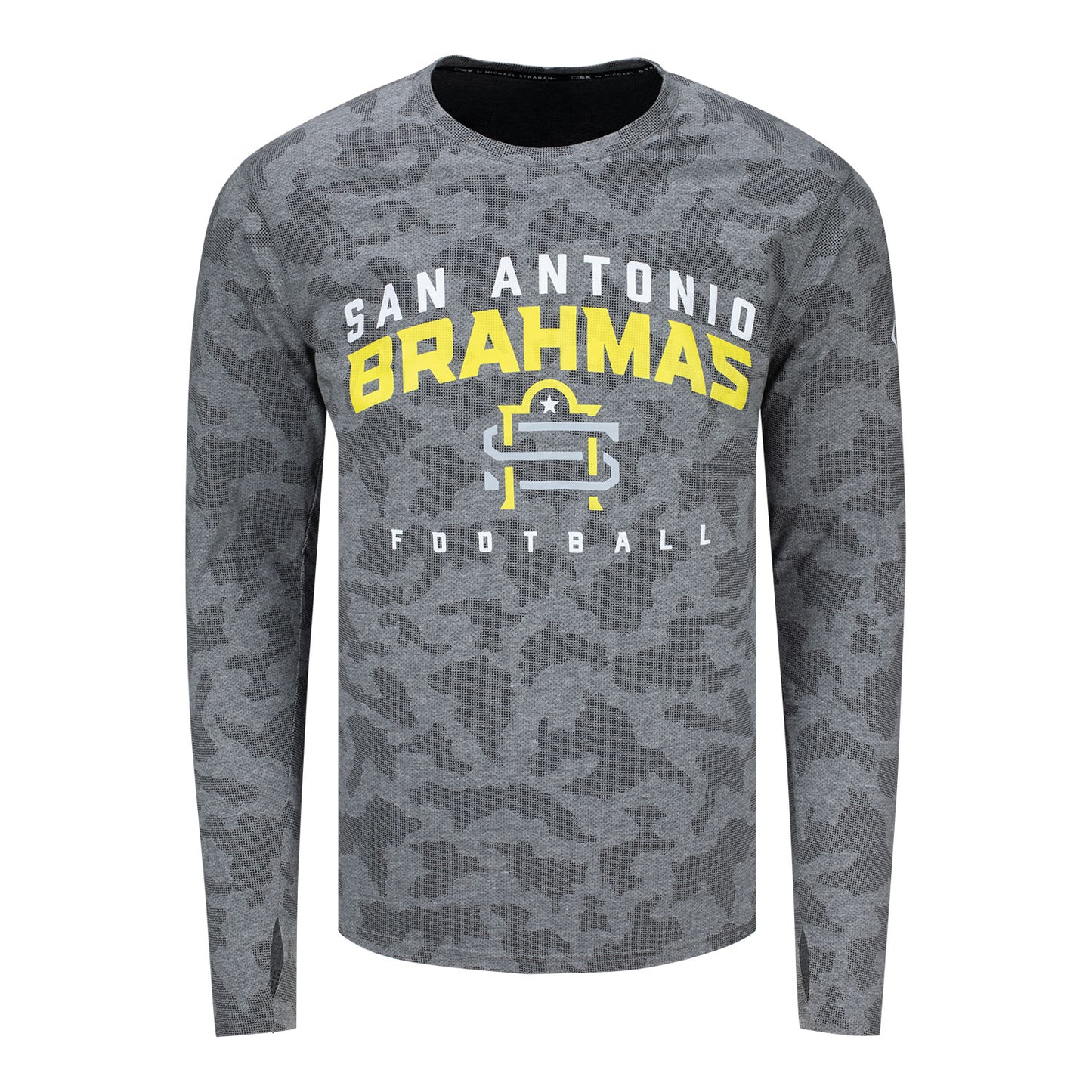 MSX by Michael Strahan San Antonio Brahmas Camo Long Sleeve Tee In Grey - Front View