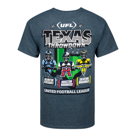 UFL Texas Showdown Matchup T-Shirt In Blue - Back View