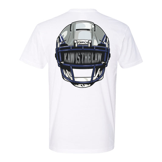 St. Louis Battlehawks Helmet Motto Men's T-Shirt In White - Back View