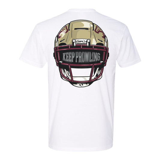 Michigan Panthers Helmet Motto Men's T-Shirt In White - Back View