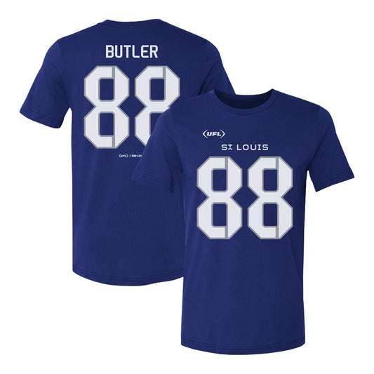 St. Louis Battlehawks Hakeem Butler #88 Player T-Shirt In Blue - Front & Back View
