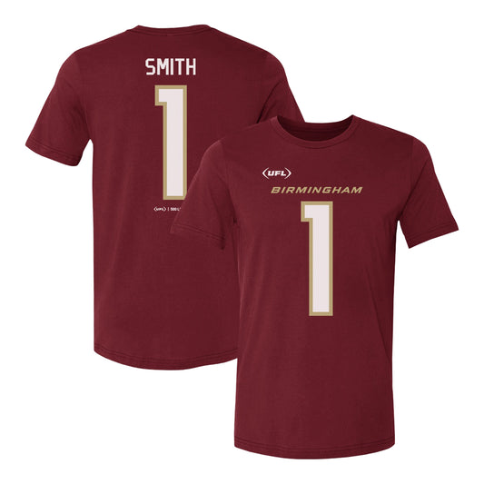 Birmingham Stallions J'mar Smirth #1 Player T-Shirt In Red - Front & Back View