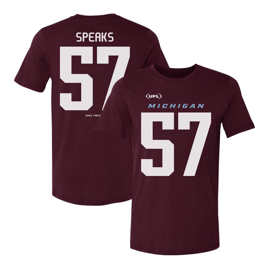 Michigan Panthers Breeland Speaks #57 Player T-shirt In Red - Front & Back View