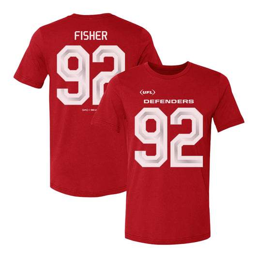 D.C. Defenders Malik Fisher #92  Player T-Shirt In Red - Front & Back View