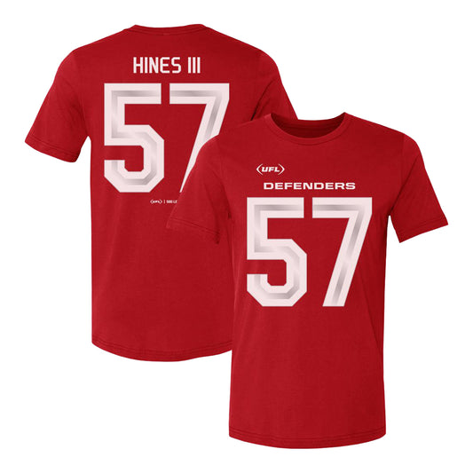 D.C. Defenders Anthony Hines #57 T-Shirt In Red - Front & Back View