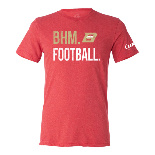 Birmingham Stallions 108 Stitches Football Spiral T-Shirt In Red - Front View