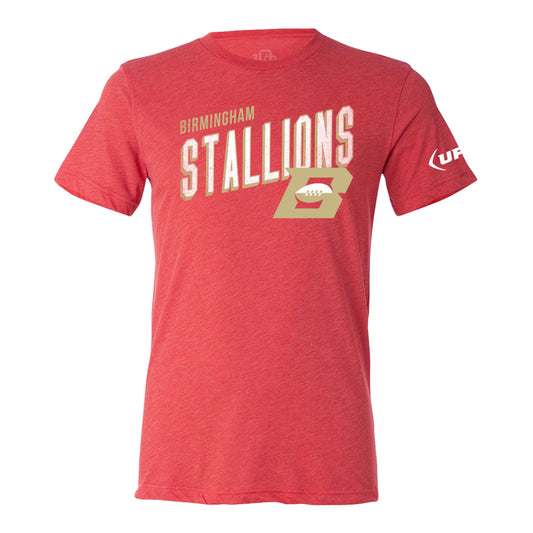 Birmingham Stallions 108 Stitches Vintage T-Shirt In Red - Front View