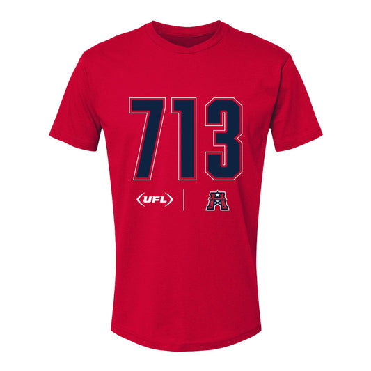 Houston Roughnecks Area Code T-Shirt In Red - Front View