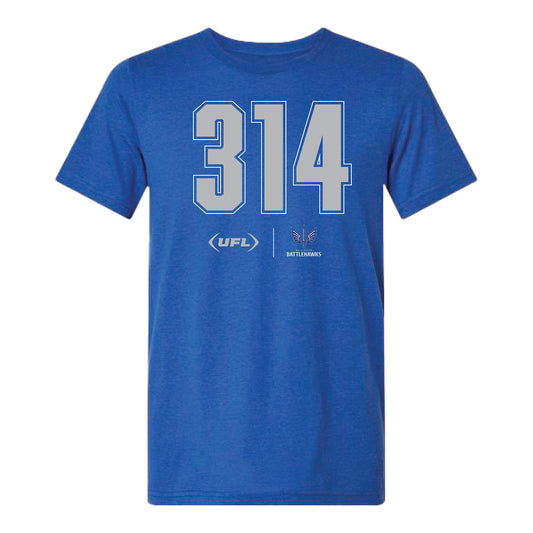 St. Louis Battlehawks Area Code T-Shirt In Blue - Front View