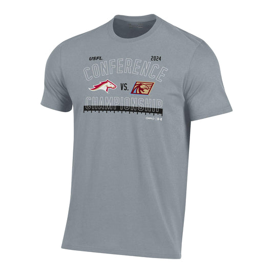 UFL Playoff Birmingham Stallions vs. Michigan Panthers Matchup T-Shirt In Grey - Front View