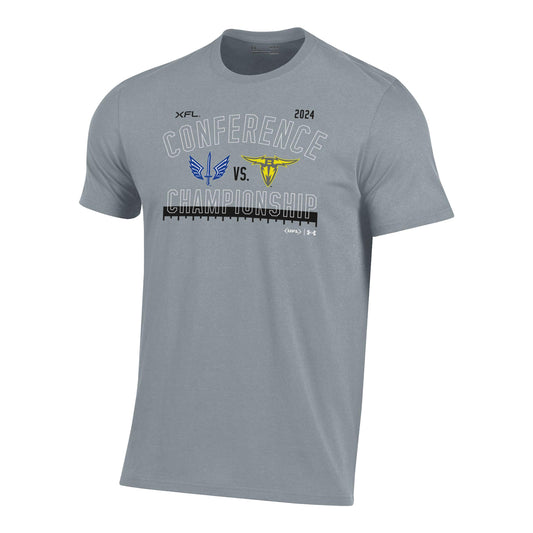 UFL Playoff St. Louis Battlehawks vs. San Antonio Brahmas Matchup T-Shirt In Grey - Front View