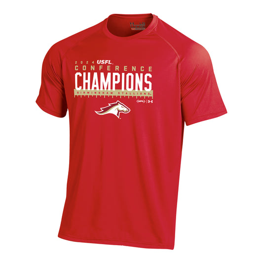 Birmingham Stallions Under Armour Conference Champions T-Shirt In Red - Front View
