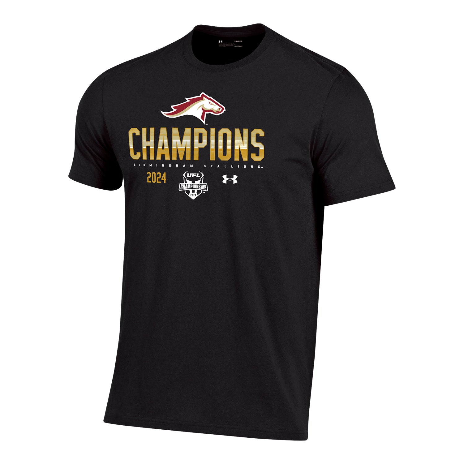 Birmingham Stallions Under Armour UFL Champions T-Shirt In Black - Front View