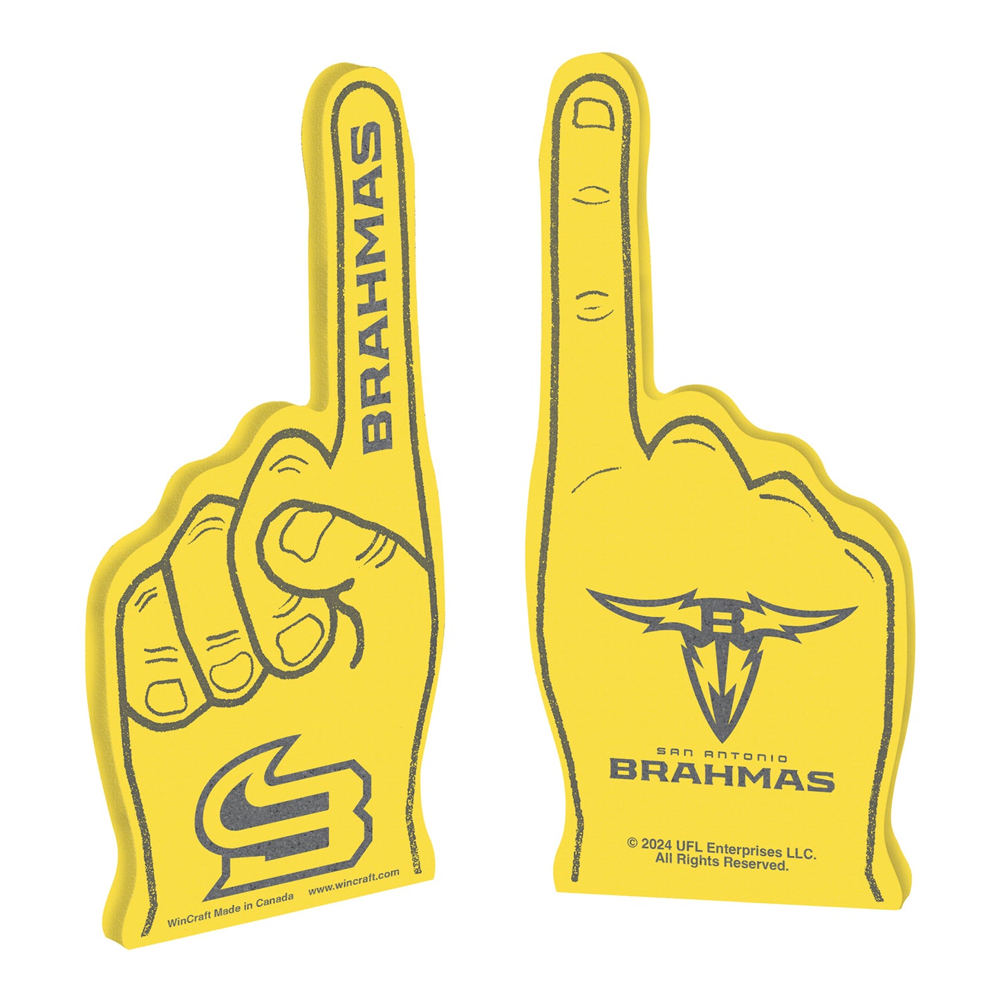 San Antonio Brahmas Foam Finger In Yellow - Front & Back View