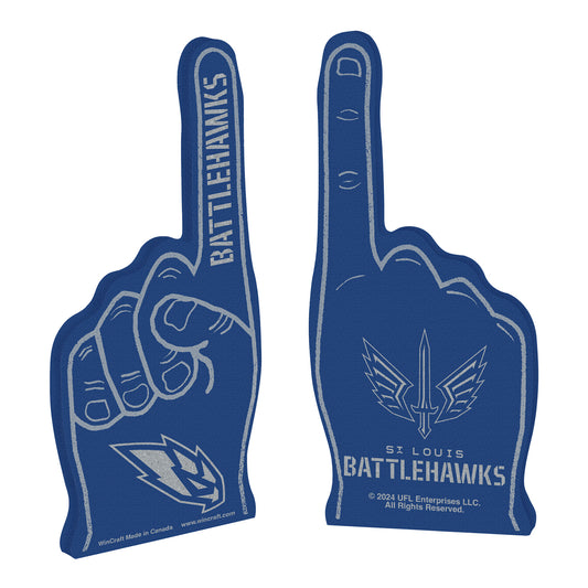 St. Louis Battlehawks Foam Finger In Blue - Front & Back Combined View