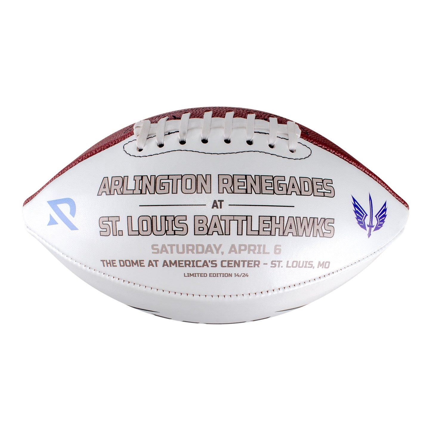 Arlington Renegades 2024 Opener Football In White & Brown - Side View 1