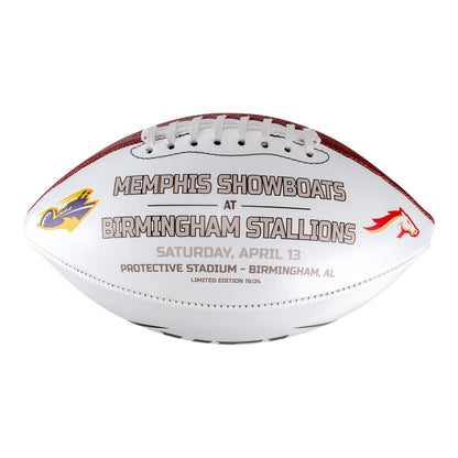 Birmingham Stallions 2024 Opener Football In White & Brown - Side View 1