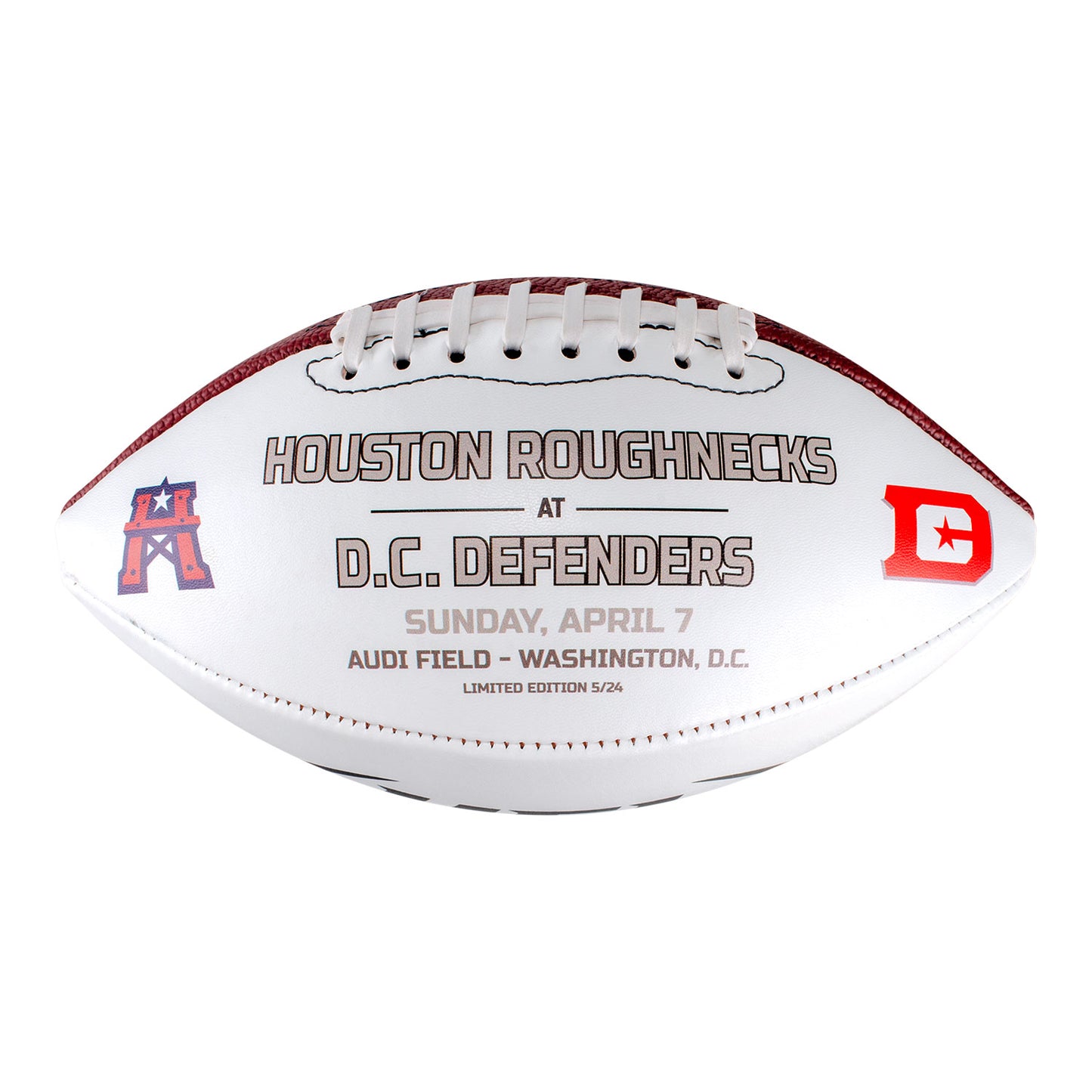 D.C. Defenders 2024 Opener Football In White & Brown - Side View 1