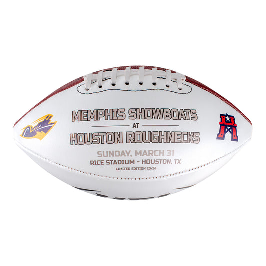 Houston Roughnecks 2024 Opener Football In White & Brown - Side View 1