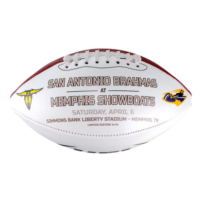 Memphis Showboats 2024 Opener Football In White & Brown - Side View 1