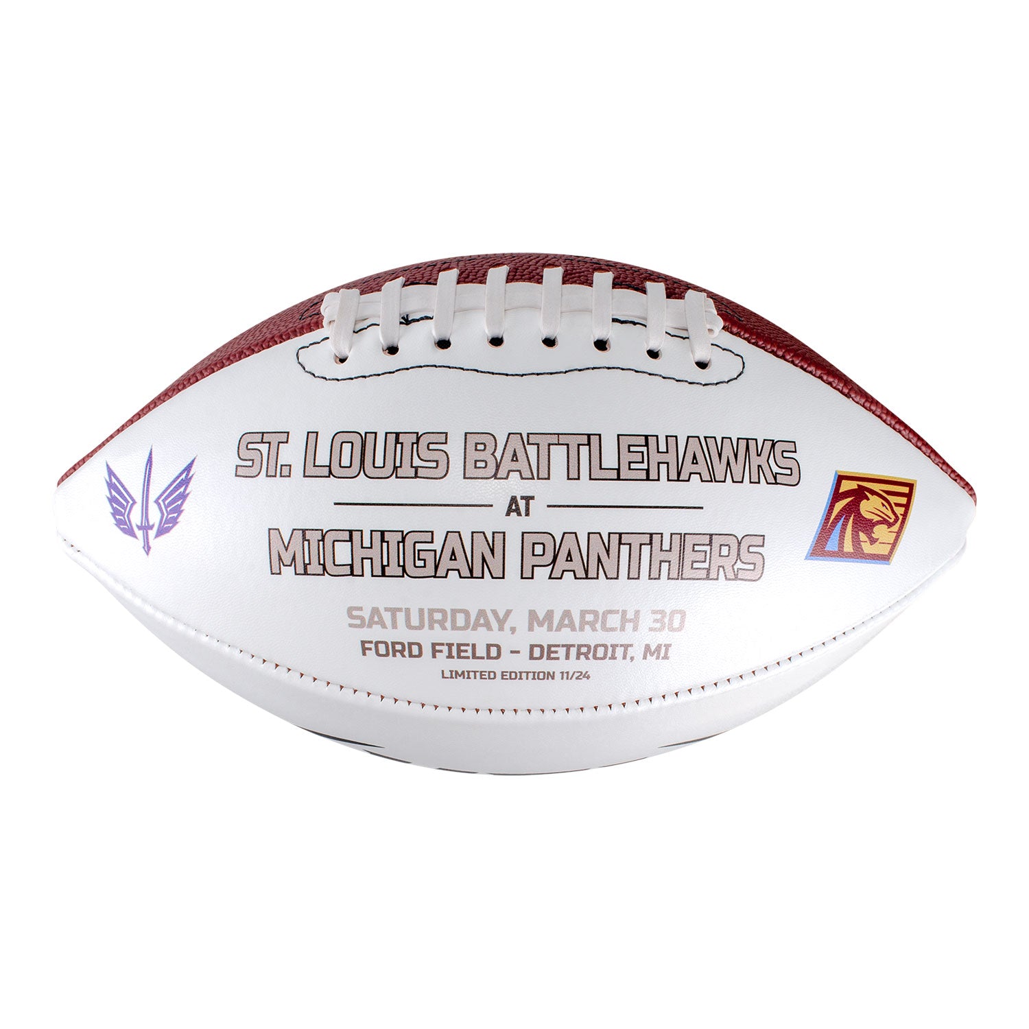 Michigan Panthers 2024 Opener Football In White & Brown - Side View 1