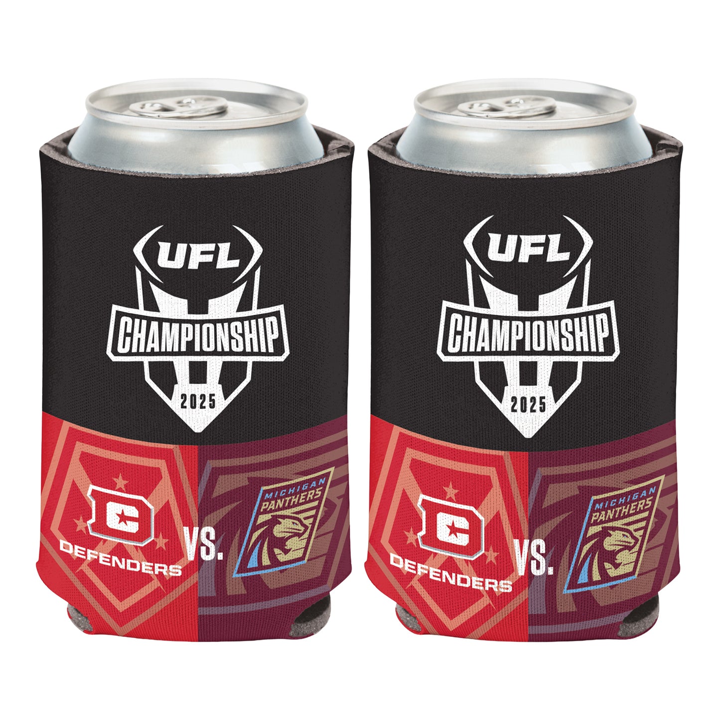 2025 UFL Championship Matchup Koozie In Black - Front View