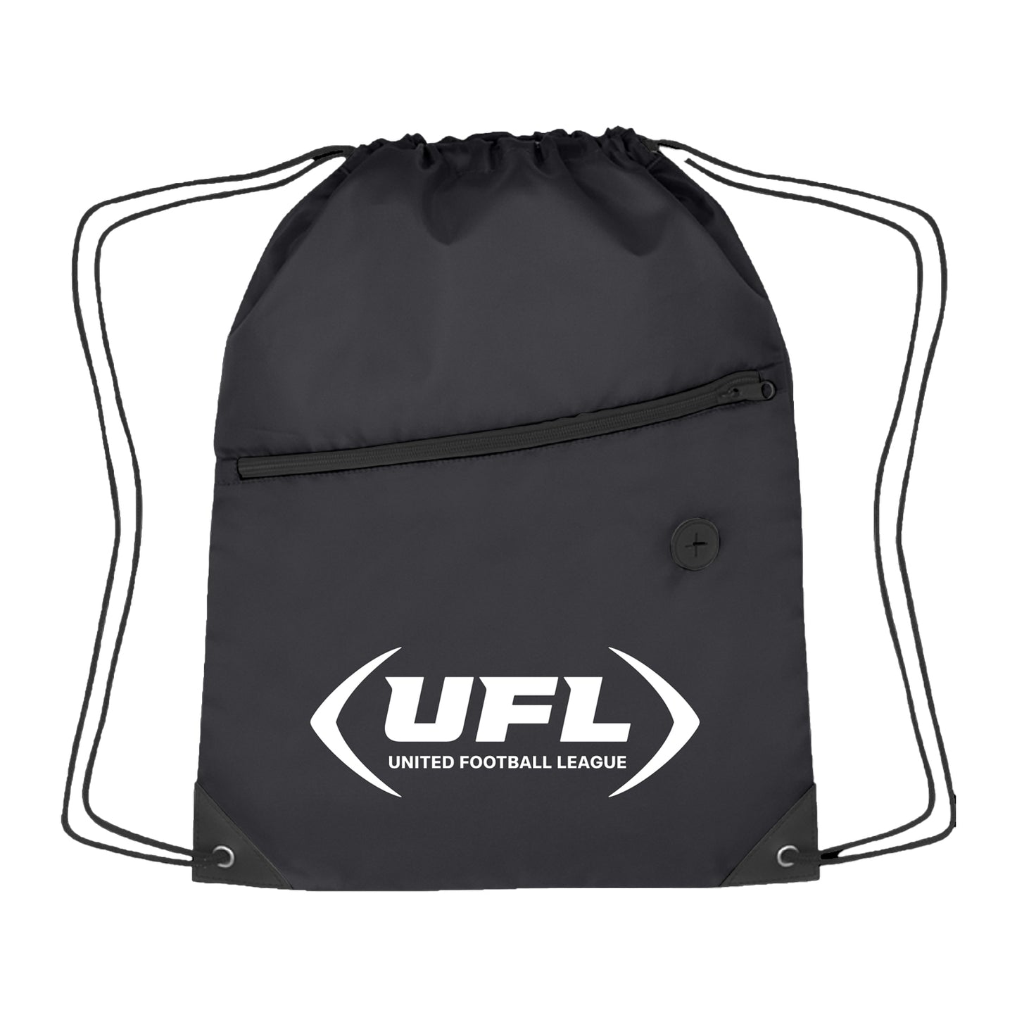 UFL Drawstring Black Bag - Front View