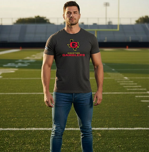 Man smiling while wearing Columbus Blue Jacket gear